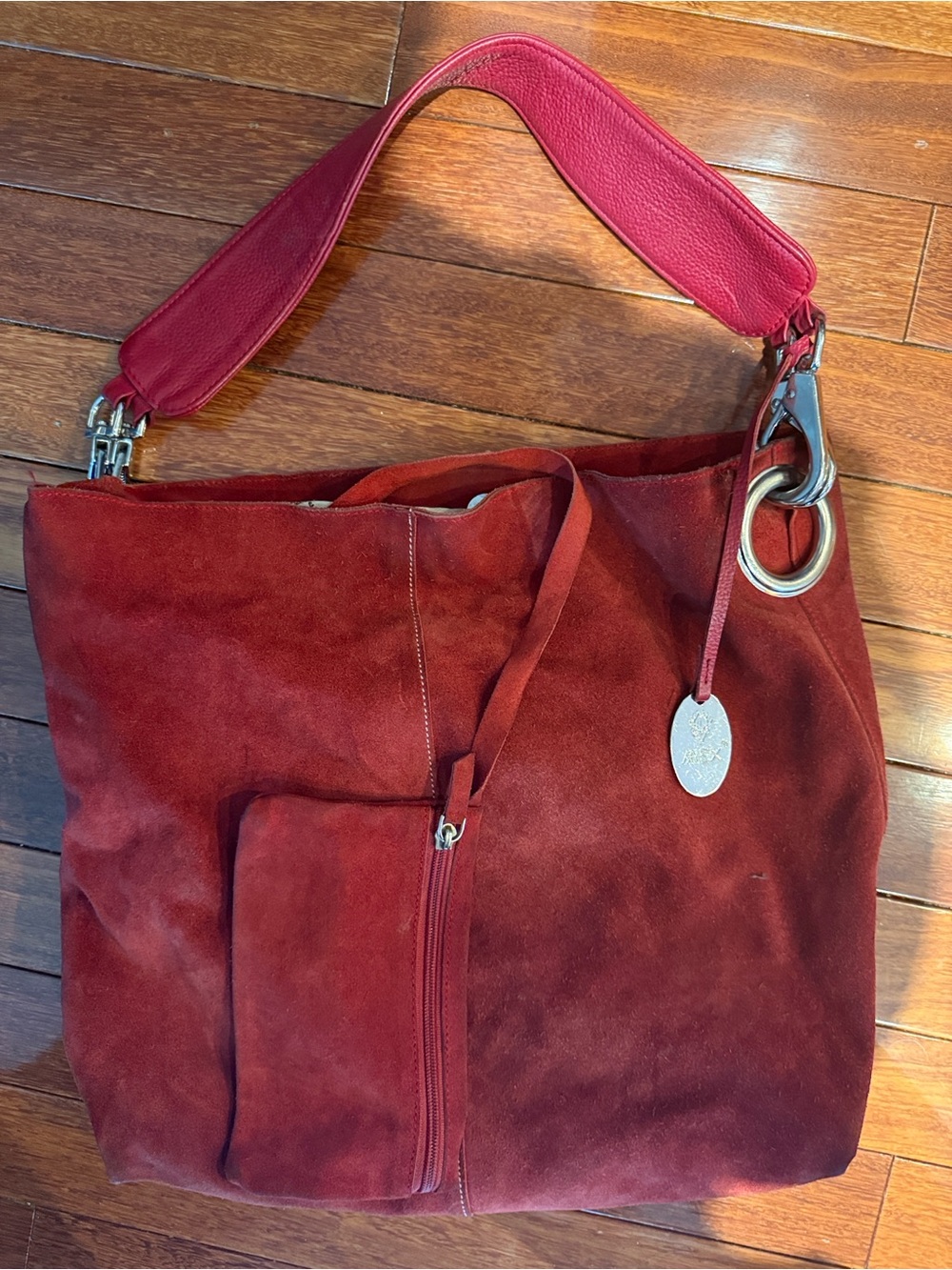 Genuine Suede Hobo Shoulder Bag in Deep Red